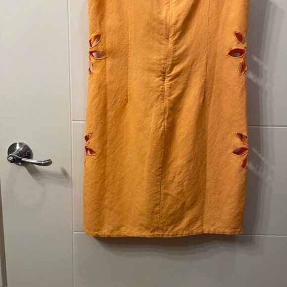 NWT Tach Afrodita Mini Dress Linen Floral Embroidered Cutouts Orange XL - Picture 11 of 16